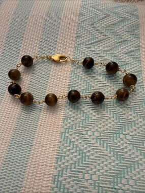 Natural Tiger Eye Silver Bead Bracelet -Silver Clasp